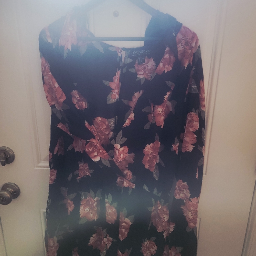 Forever 21 Black Romper with Pink Floral Pattern